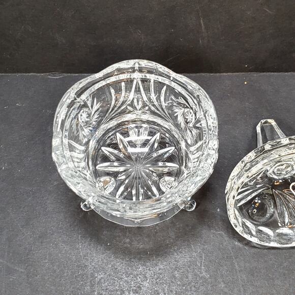 Vtg ABP Leaded Cut Crystal Lid Sugar Bowl Hobstars With Spire and Pinwheel Candy - Picture 4 of 9